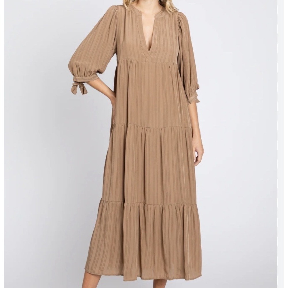 Oddi Brown Tiered Boho Dress Maxi Medium‎ NWT Peasant Cottagecore Lightweight